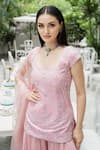 Varun Chakkilam_Pink Silk Organza Thread And Beads Scoop Neck Embroidered Kurta Palazzo Set _Online_at_Aza_Fashions