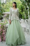 Shop_Varun Chakkilam_Green Silk Organza Peplum Top And Skirt Set_at_Aza_Fashions