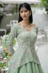 Buy_Varun Chakkilam_Green Silk Organza Peplum Top And Skirt Set_Online_at_Aza_Fashions