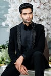 Shop_Varun Chakkilam_Black Poly Blend Suiting Fabric Lapel Collar Blazer And Pant Set  _at_Aza_Fashions