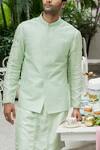 Varun Chakkilam_Green Twill Silk Embroidered Bundi Kurta Set_Online_at_Aza_Fashions