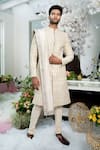 Shop_Varun Chakkilam_White Twill Silk And Cotton Lycra Embroidery Sherwani Set With Stole  _at_Aza_Fashions