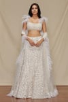 Buy_SHRIYA SOM_White Tulle Embroidered Floral Motifs Scoop Neck Lehenga Set  _at_Aza_Fashions