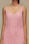 SHRIYA SOM_Pink Tulle Embellished Tassel Scoop Neck Fringe Dress  _Online_at_Aza_Fashions