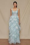 Buy_SHRIYA SOM_Blue Tulle And Organza Embroidered Bead Work Textured Ruffle Gown  _at_Aza_Fashions