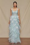 SHRIYA SOM_Blue Tulle And Organza Embroidered Bead Work Textured Ruffle Gown  _Online_at_Aza_Fashions