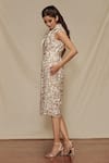 SHRIYA SOM_Beige Tulle Embroidered Floral Motifs Lapel Vest Dress  _Online_at_Aza_Fashions
