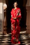 Buy_Atelier Shikaarbagh_Red Saree - French Silk Organza Embroidery Shell Sequin Floral _at_Aza_Fashions