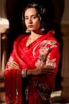 Shop_Atelier Shikaarbagh_Red Saree - French Silk Organza Embroidery Shell Sequin Floral _at_Aza_Fashions