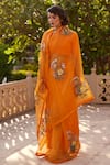 Shop_Atelier Shikaarbagh_Orange Saree - French Silk Organza Embroidery Shell Sequin  _at_Aza_Fashions