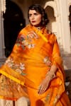 Shop_Atelier Shikaarbagh_Orange Saree - French Silk Organza Embroidery Shell Sequin  _Online_at_Aza_Fashions