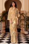 Buy_Atelier Shikaarbagh_Gold Blouse - Plain Satin, Saree - Tissue Floral, Bees, Shell Sequin Embroidered_at_Aza_Fashions
