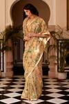 Shop_Atelier Shikaarbagh_Gold Blouse - Plain Satin, Saree - Tissue Floral, Bees, Shell Sequin Embroidered_at_Aza_Fashions