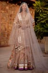 Buy_Atelier Shikaarbagh_Pink Brocade Embroidery Bird V Neck Floral Bridal Lehenga Set  _Online_at_Aza_Fashions
