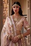 Atelier Shikaarbagh_Pink Brocade Embroidery Bird V Neck Floral Bridal Lehenga Set  _at_Aza_Fashions