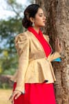 Atelier Shikaarbagh Gold Tissue Plain Open Draped Sleeve Jacket Online at Aza Fashions Atelier Shikaarbagh_Gold Tissue Plain Open Draped Sleeve Jacket _Online_at_Aza_Fashions