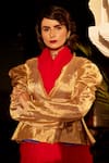 Buy Atelier Shikaarbagh Gold Tissue Plain Open Draped Sleeve Jacket Online at Aza Fashions Buy_Atelier Shikaarbagh_Gold Tissue Plain Open Draped Sleeve Jacket _Online_at_Aza_Fashions