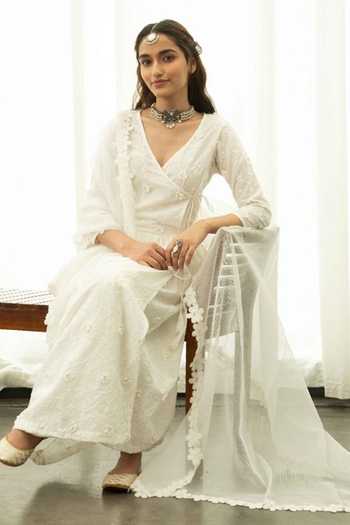 Mauve Mal Cotton Angrakha Front Gattering A-line  Fully Embroidered Suit main image 1