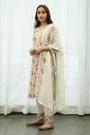 Buy_Roze_White Cotton Printed Floral Round Notched Shahnoor Kurta Set _at_Aza_Fashions