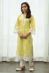 Roze_Yellow Cotton Printed Floral V Neck Zard Kurta Set _Online_at_Aza_Fashions