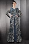 Buy_Rohit Gandhi + Rahul Khanna_Blue Nylon Polyester Embellished Sequins Round Jacket And Skirt Set _at_Aza_Fashions