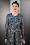 Buy_Rohit Gandhi + Rahul Khanna_Blue Nylon Polyester Embellished Sequins Round Jacket And Skirt Set _Online_at_Aza_Fashions