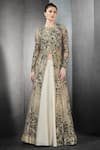 Buy_Rohit Gandhi + Rahul Khanna_Gold Nylon Polyester Embellished Sequins Round Jacket And Skirt Set _at_Aza_Fashions