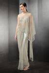 Rohit Gandhi + Rahul Khanna_Beige Tulle Embroidered Sequin One Shoulder Saree Gown _Online_at_Aza_Fashions