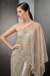 Buy_Rohit Gandhi + Rahul Khanna_Beige Tulle Embroidered Sequin One Shoulder Saree Gown _Online_at_Aza_Fashions