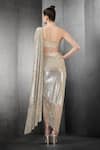 Shop_Rohit Gandhi + Rahul Khanna_Beige Net Embroidered Sequins One Shoulder Saree Gown _at_Aza_Fashions