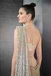 Rohit Gandhi + Rahul Khanna_Beige Net Embroidered Sequins One Shoulder Saree Gown _at_Aza_Fashions