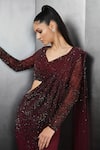 Shop_Rohit Gandhi + Rahul Khanna_Maroon Poly Georgette Embroidered Sequins Pre-draped Saree _Online_at_Aza_Fashions