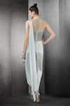 Shop_Rohit Gandhi + Rahul Khanna_Silver Satin Embellished Sequin Round Saree Gown _at_Aza_Fashions