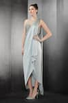 Buy_Rohit Gandhi + Rahul Khanna_Silver Satin Embellished Sequin Round Saree Gown _Online_at_Aza_Fashions