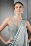 Shop_Rohit Gandhi + Rahul Khanna_Silver Satin Embellished Sequin Round Saree Gown _Online_at_Aza_Fashions