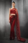 Rohit Gandhi + Rahul Khanna_Red Tulle Embroidered Pre-draped Saree _Online_at_Aza_Fashions