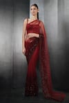 Buy_Rohit Gandhi + Rahul Khanna_Red Tulle Embroidered Pre-draped Saree _Online_at_Aza_Fashions