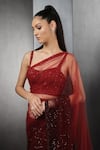 Shop_Rohit Gandhi + Rahul Khanna_Red Tulle Embroidered Pre-draped Saree 