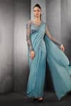 Buy_Rohit Gandhi + Rahul Khanna_Blue Georgette Embellished Boat Saree Gown _at_Aza_Fashions