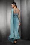 Shop_Rohit Gandhi + Rahul Khanna_Blue Georgette Embellished Boat Saree Gown _at_Aza_Fashions