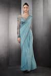 Rohit Gandhi + Rahul Khanna_Blue Georgette Embellished Boat Saree Gown _Online_at_Aza_Fashions