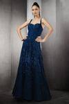 Shop_Rohit Gandhi + Rahul Khanna_Blue Shantoon Crystal Embellished Gown With Cape_Online_at_Aza_Fashions