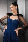 Rohit Gandhi + Rahul Khanna_Blue Shantoon Crystal Embellished Gown With Cape_at_Aza_Fashions
