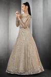 Buy_Rohit Gandhi + Rahul Khanna_Beige Tulle, Lining Tulle, Vis Crepe And Hard Net Floral Crystal Bloom Gown _Online_at_Aza_Fashions