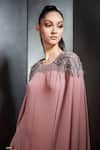 Shop_Rohit Gandhi + Rahul Khanna_Pink Georgette Embroidered Bead Work Round Cape Sleeve Long Gown _Online_at_Aza_Fashions