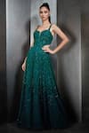 Buy_Rohit Gandhi + Rahul Khanna_Green Tulle Embellished Sequin And Crystals Scoop Neck Ombre Gown _at_Aza_Fashions