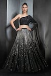 Rohit Gandhi + Rahul Khanna_Black Tulle And Georgette Embellished Crystals One Ombre Lehenga & Blouse Set _Online_at_Aza_Fashions