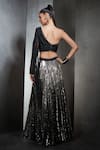 Shop_Rohit Gandhi + Rahul Khanna_Black Tulle And Georgette Embellished Crystals One Ombre Lehenga & Blouse Set _at_Aza_Fashions