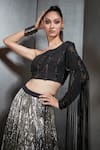 Rohit Gandhi + Rahul Khanna_Black Tulle And Georgette Embellished Crystals One Ombre Lehenga & Blouse Set _at_Aza_Fashions