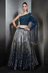 Buy_Rohit Gandhi + Rahul Khanna_Silver Tulle And Georgette Embellished Crystals One Ombre Lehenga & Blouse Set _at_Aza_Fashions